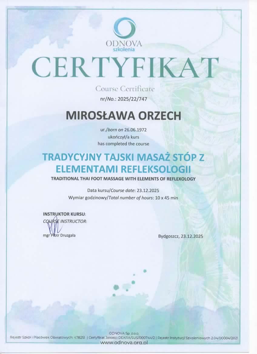 Certyfikat tajski masaż